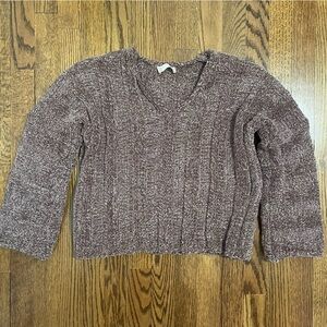 Altar'd State V Neck Brown Plush Cropped Sweater Size XS